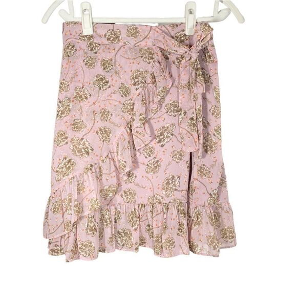 Pink Floral Ruffle Wrap Skirt Tie Waist - Picture 5 of 5